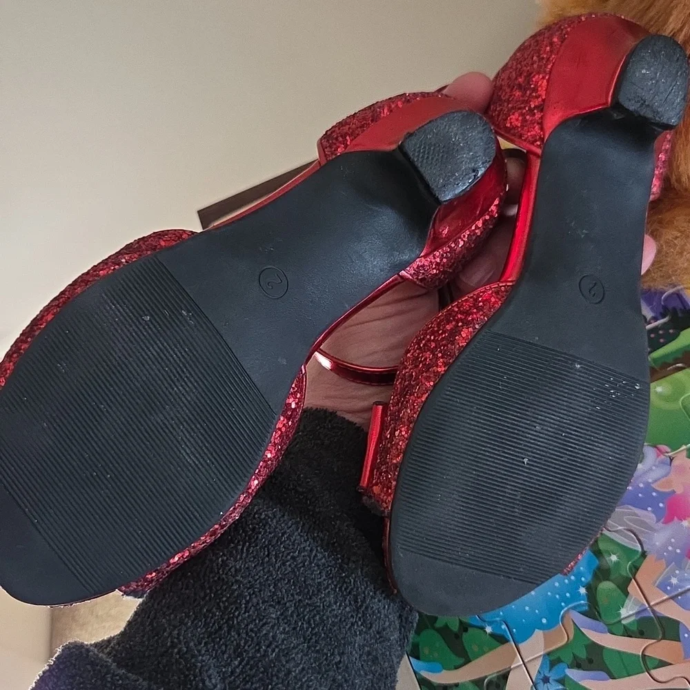 SOBOYO Red Glitter Girl's Fun Strappy Holiday Sandals With A Low Heal Bow In Red